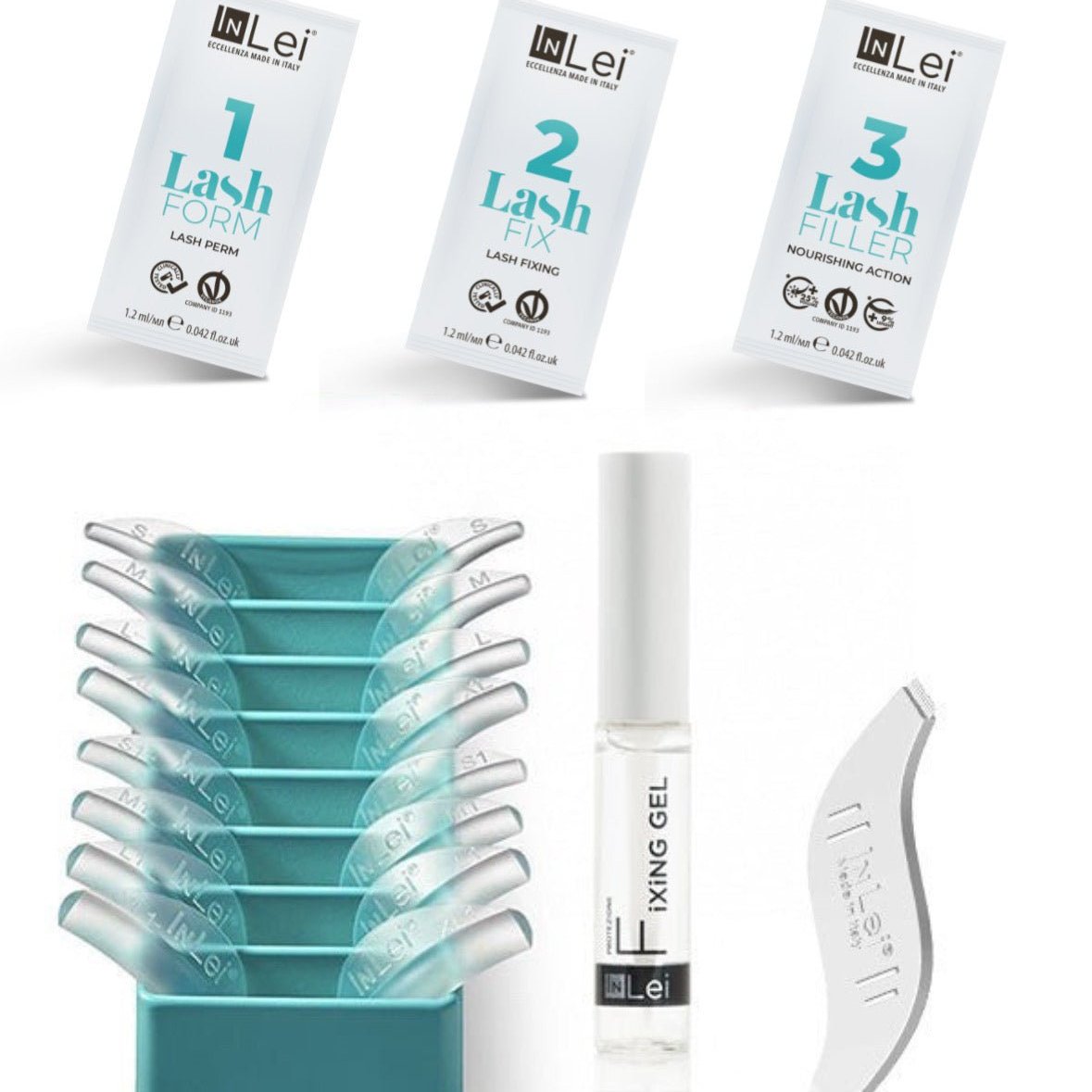 Kit basico en sobres InLei “Lash lifting and filler” (pegamento +3 lociones+Helper+Moldes) - Top PestañasInLei