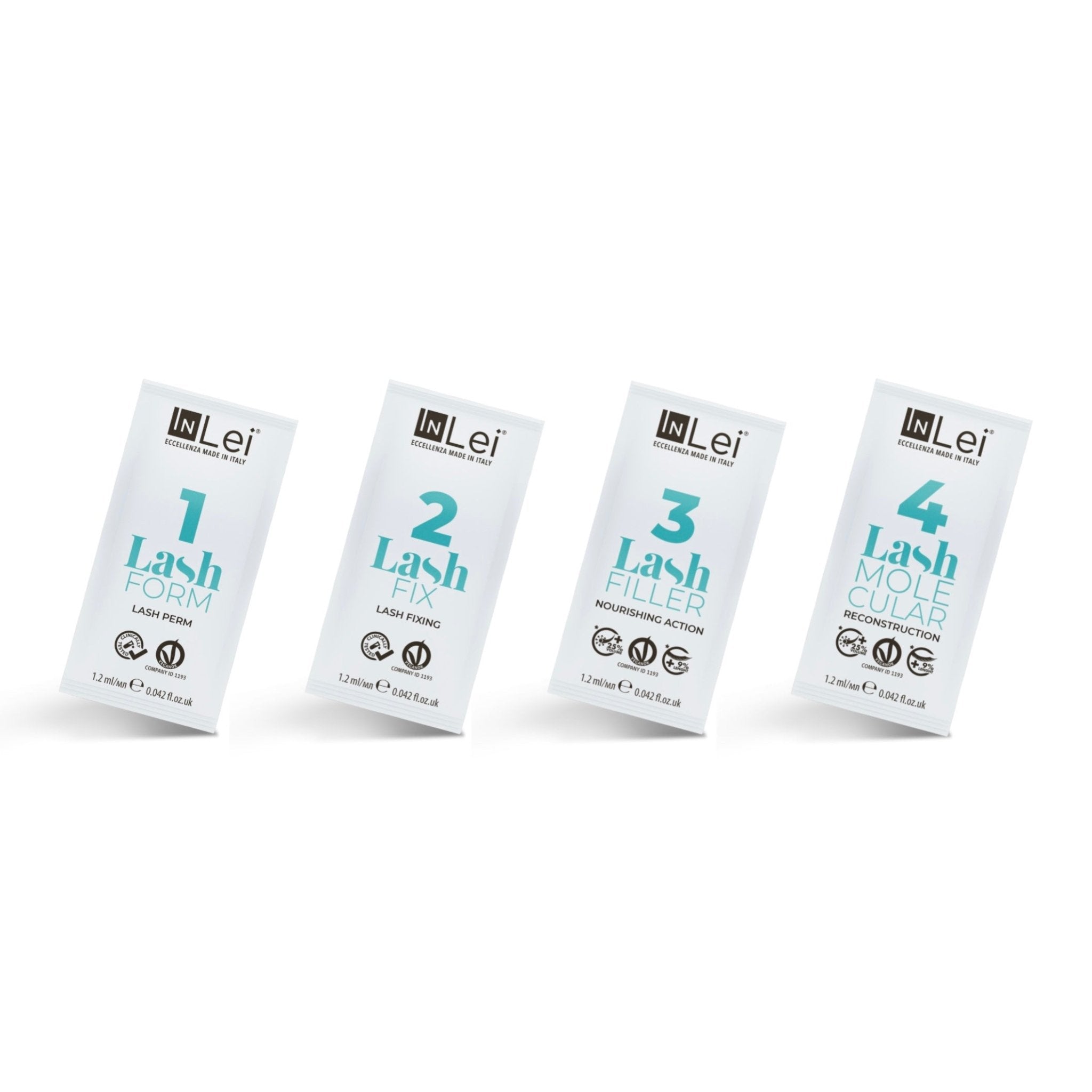 Kit MINI 4 lociones "Inlei® lash lifting y filler 25.9" sobres de 1,2ml (proporciona hasta 5 - 7 servicios) - Top PestañasInLei
