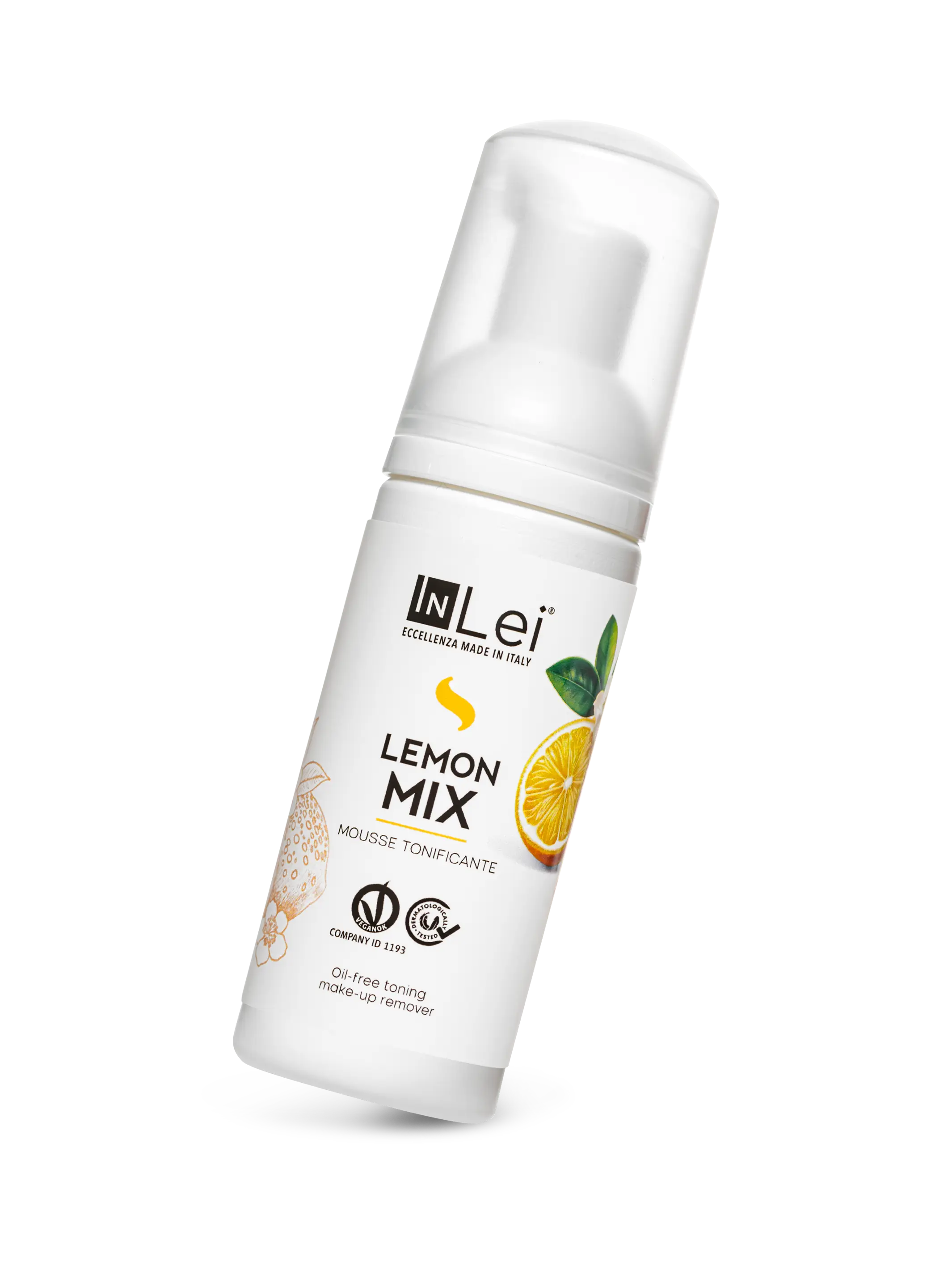 Envase Mousse InLei® Limón Mix 50ml, espuma desmaquillante tonificante para pestañas y cejas
