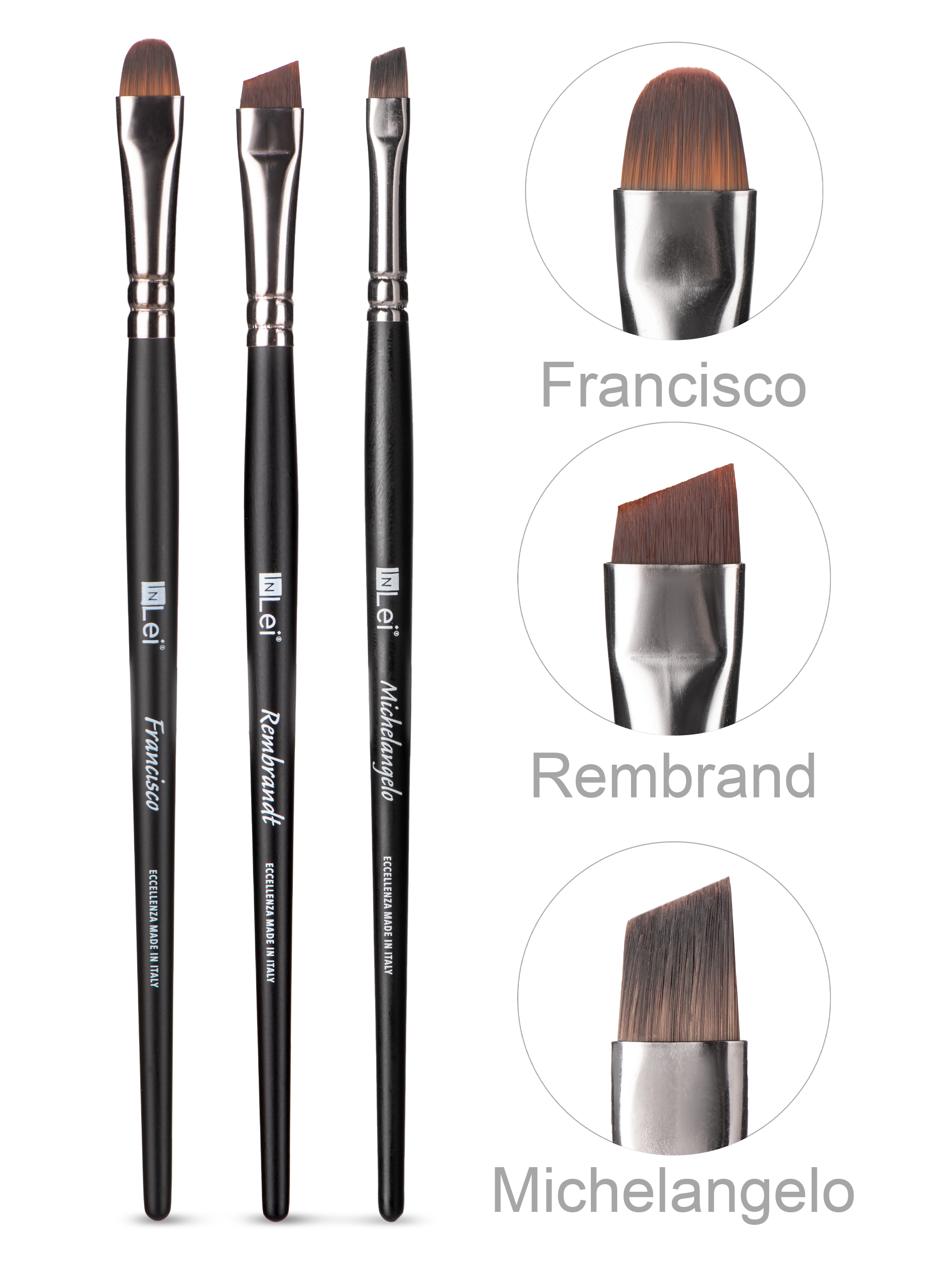 Pinceles InLei® Brow Collection Rembrandt, Francisco y Miguel Ángel para tratamientos profesionales de cejas