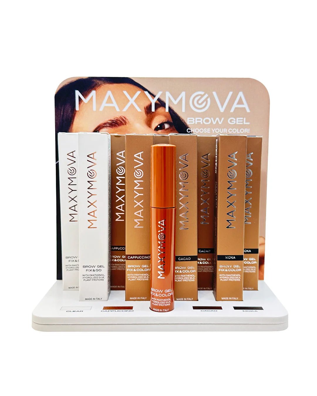 Expositor de Gel para Cejas MAXYMOVA – 9 unid - Top PestañasMaxymova