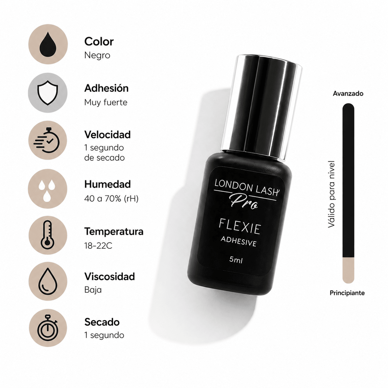 "Flexie" 5ml, 1 seg, 40 - 70% humedad - Top PestañasLondon Lash Pro