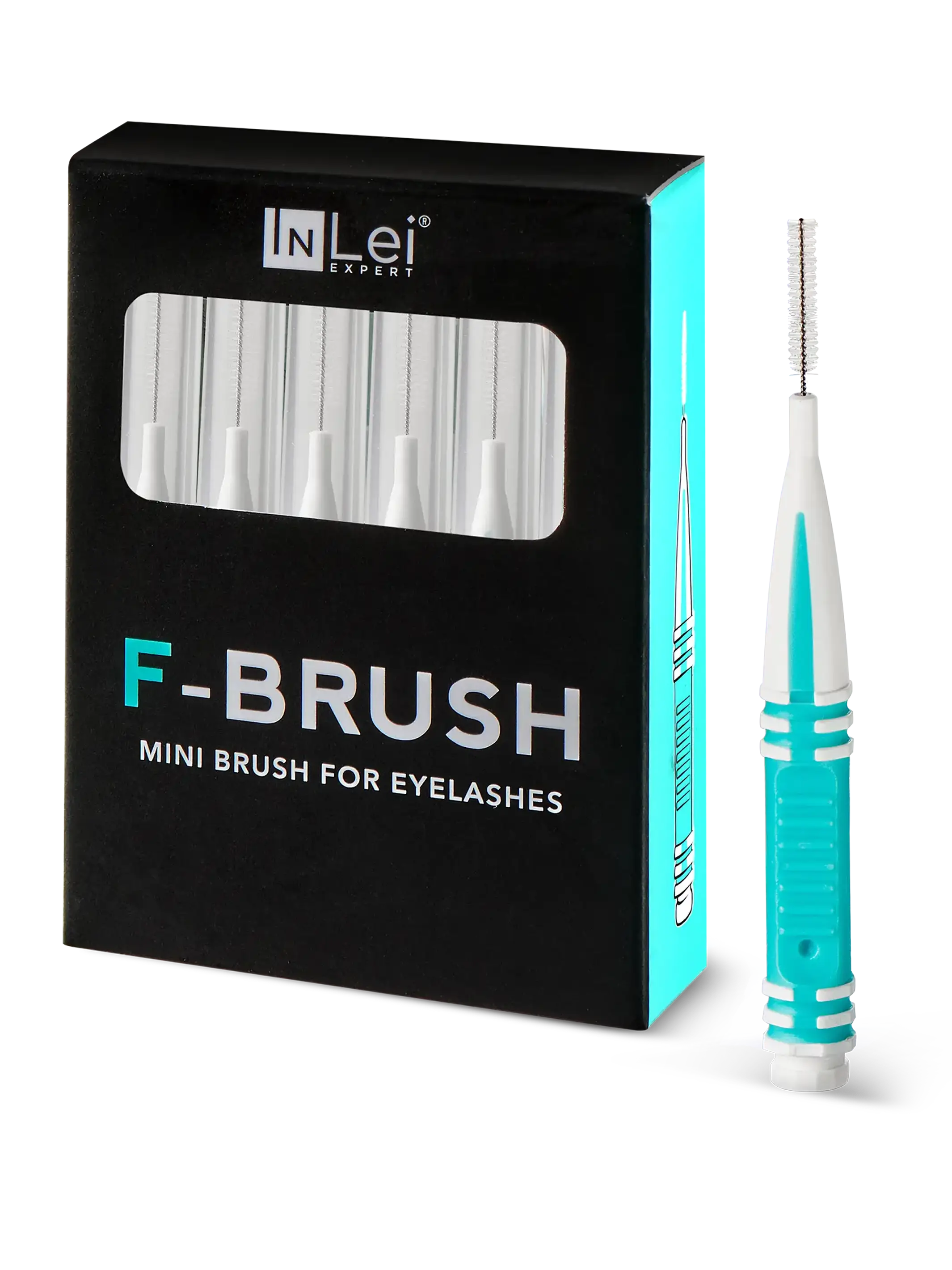Mini cepillos InLei F-Brush para pestañas – pack 12 unidades con mango turquesa