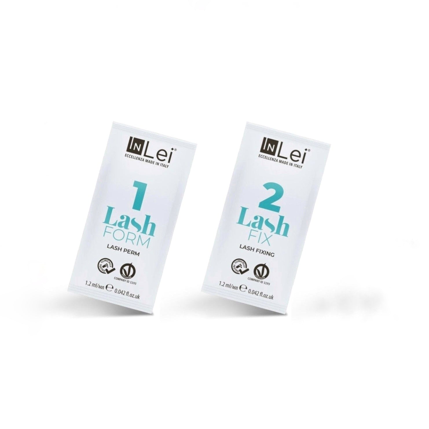 Kit MINI InLei® con 2 sobres de 1,2 ml: Form 1 y Fix 2. Pack profesional para tratamientos de lash lifting con hasta 7 servicios.
