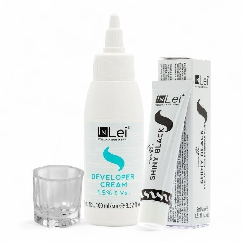 Kit InLei Tinte Shiny Black + Oxidante 100 ml con cuenco – coloración pestañas y cejas