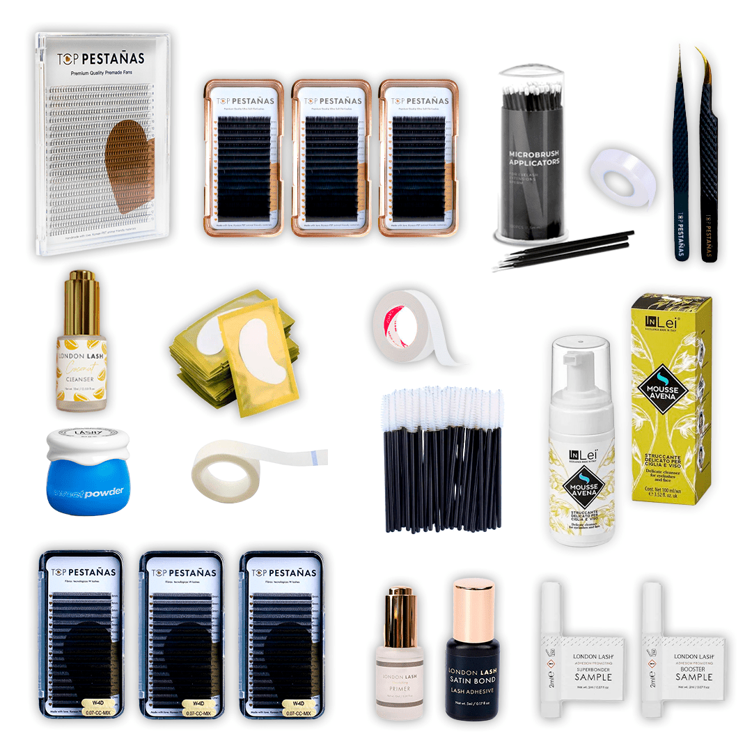 KIT COMPLETO PELO A PELO, FIBRAS TECNOLÓGICAS , VOLUMEN PREMADE - Top PestañasTop Pestañas