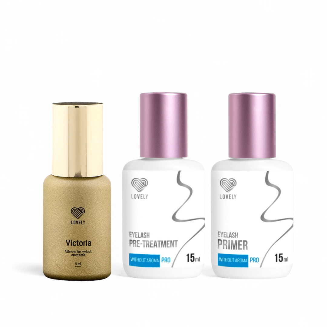 KIT PEGAMENTO + PRIMER + DESENGRASANTE “Lovely” - Top PestañasLovely