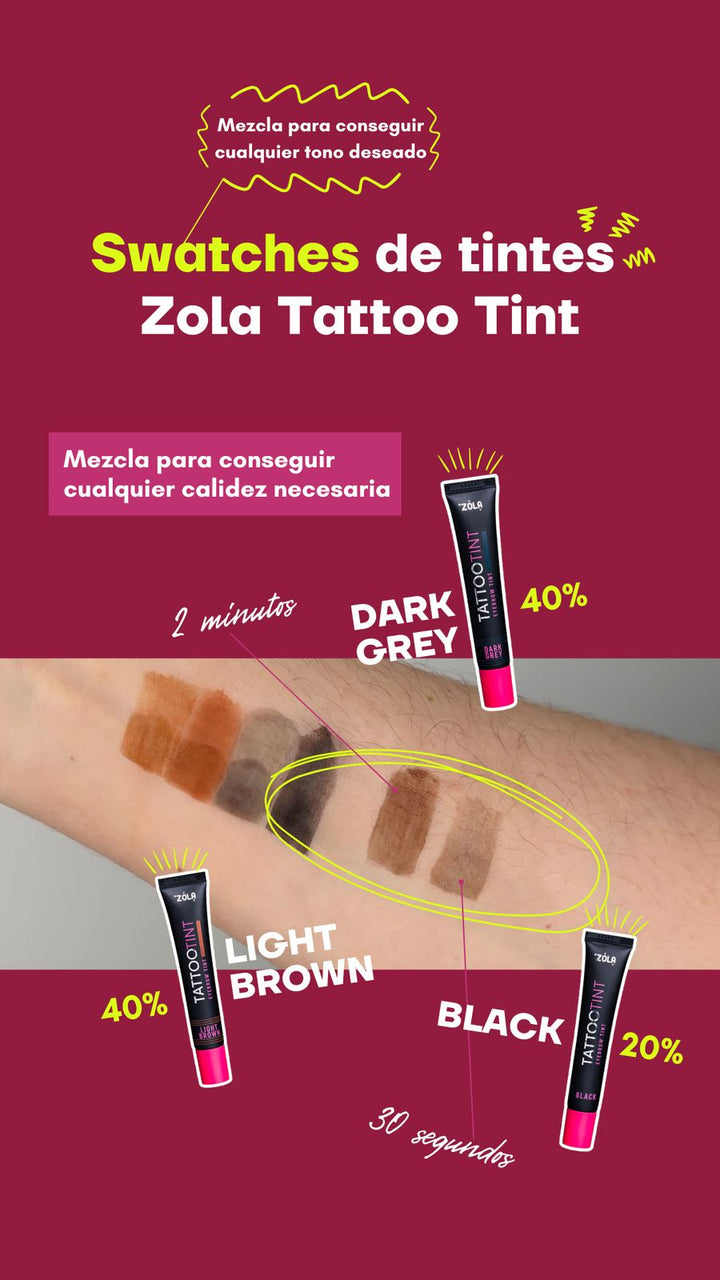 Kit Zola Tattoo Tinte, No requiere oxidante (tinta solo la piel hasta 7 días) - Top Pestañaszola