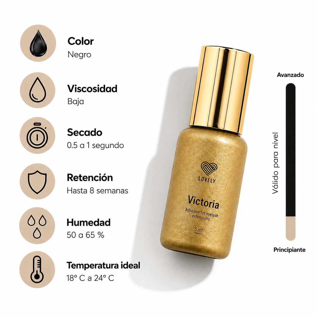 Pegamento "Victoria" Lovely 0,5 - 1 seg 40 - 70% humedad - Top PestañasLovely retencion duradera