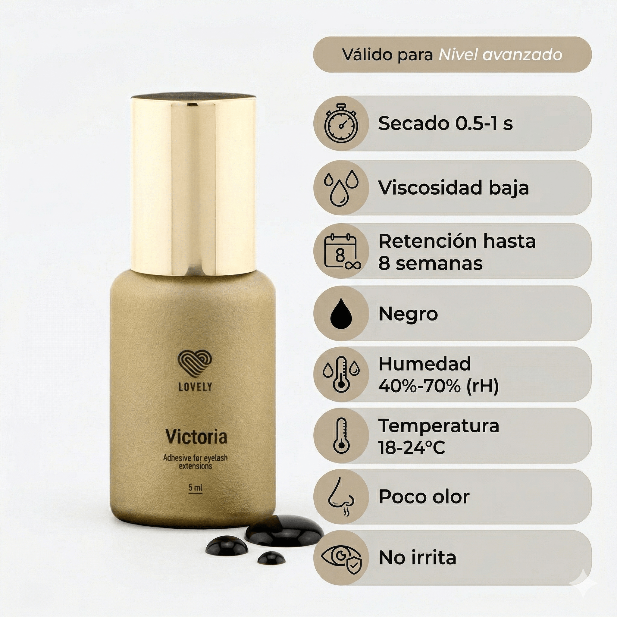 Pegamento "Victoria" Lovely 0,5 - 1 seg 40 - 70% humedad - Top PestañasLovely